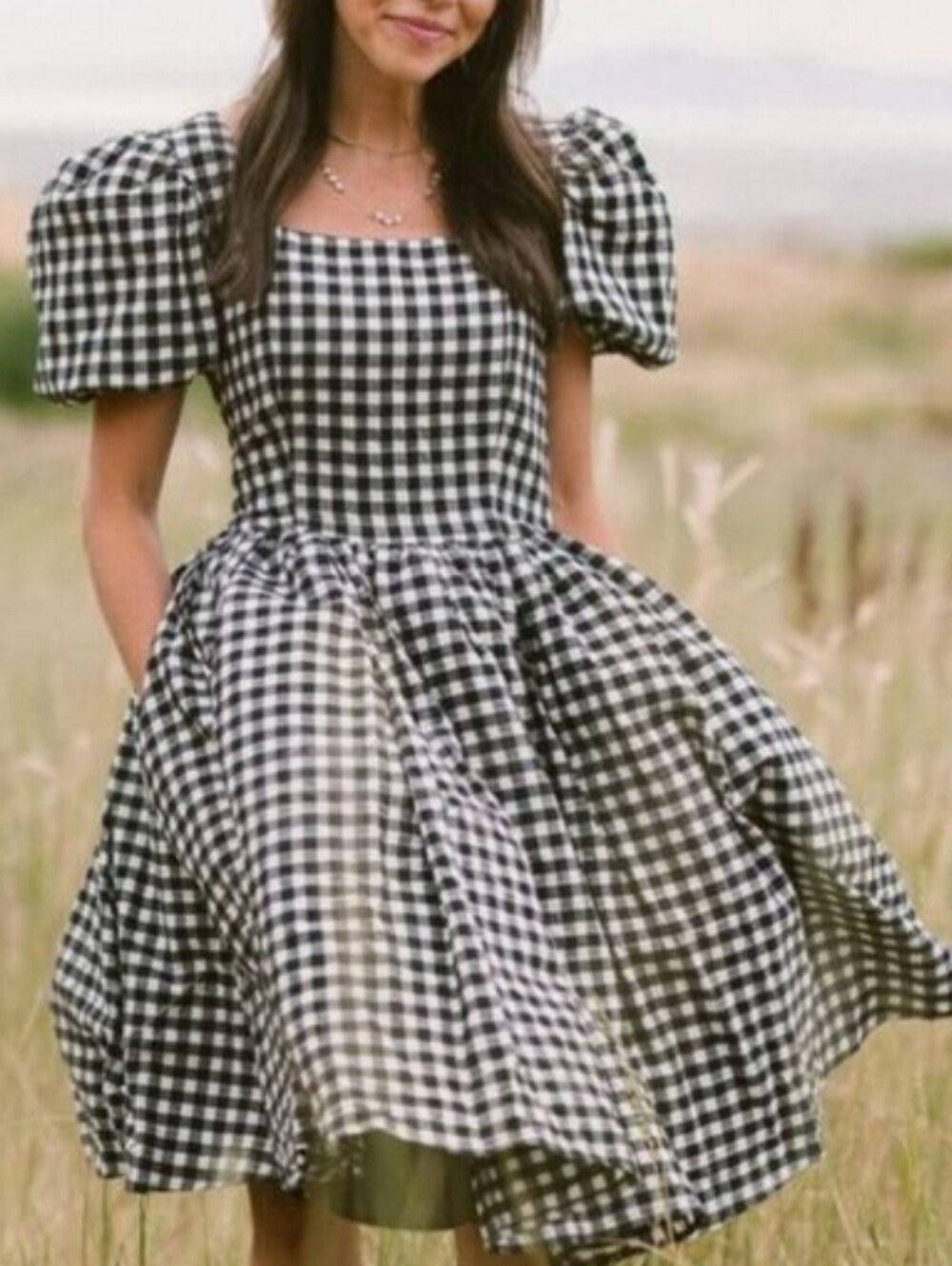 Ivy City Co Cupcake Dress Black Gingham Size 14 Cottagecore Puff Bow